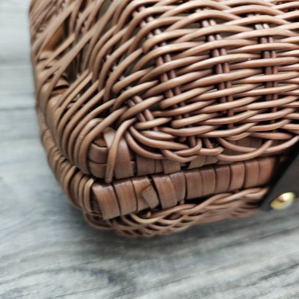 DORETTE Vintage Handbag Rattan Woven Wicker Natural Leather Bamboo Basket Bag - Picture 16 of 16